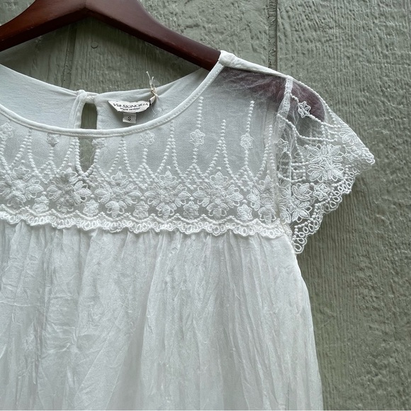 VIA SIGNORIA Top Womens S Ivory 100% Silk Lace Trim‎ Lined  Fairy Italy Made NEW - Picture 2 of 16